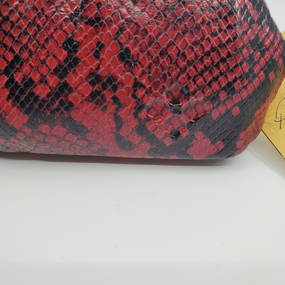Patricia Nash Berry Red and Black Frame Italian Python Bag with Silver Chain - Picture 3 of 12